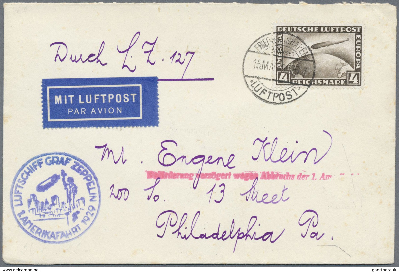 Br Zeppelinpost Deutschland: 1929: LZ 127/Amerikafahrtversuch Als Kabinettbrief Mit Unbekanntem L1-Verz - Poste Aérienne & Zeppelin