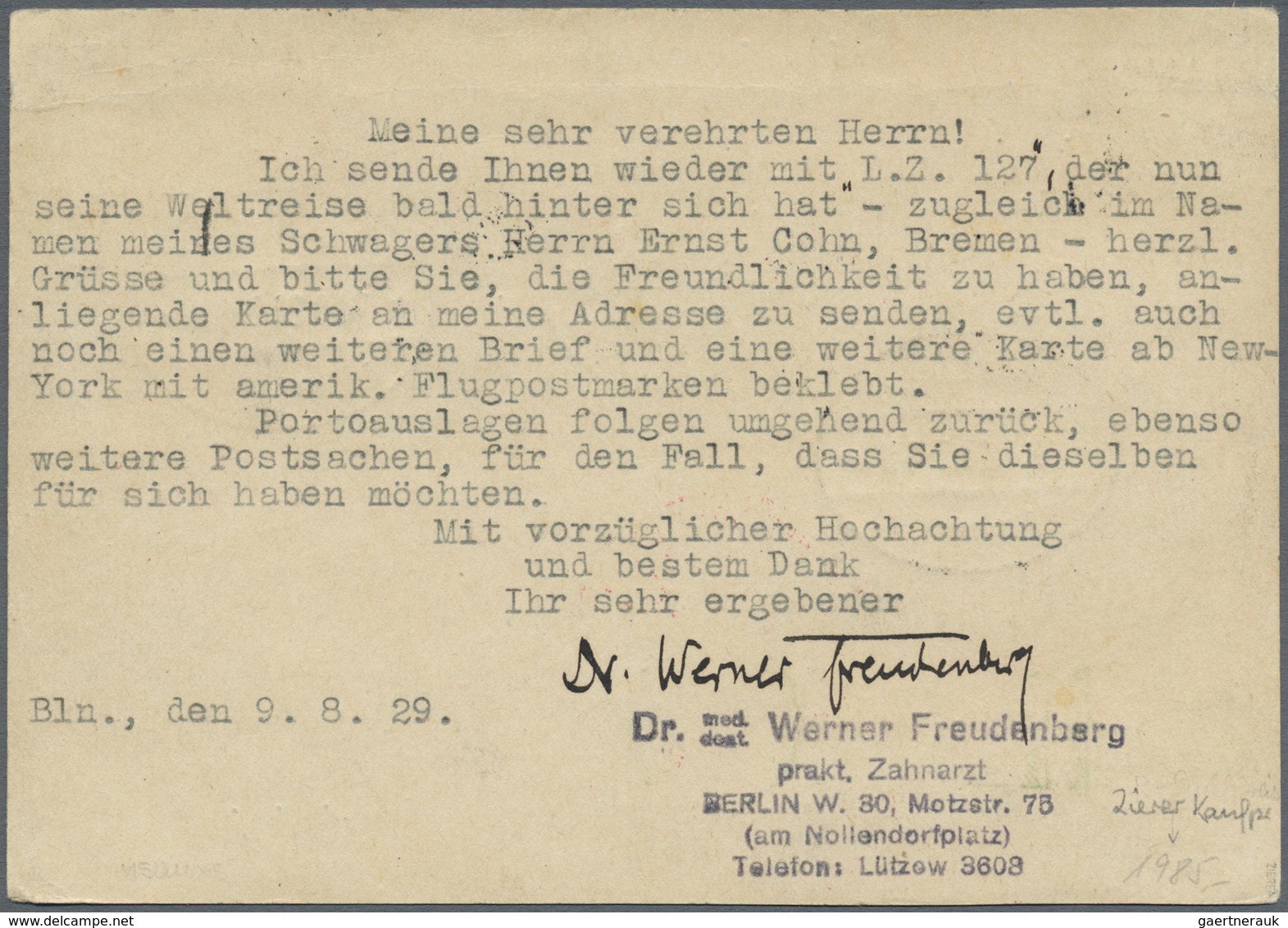 Br Zeppelinpost Deutschland: 1929: Weltrundfahrt/ Danzigkarte, Großartig Frankiert. Eine Der 5 Beförder - Luchtpost & Zeppelin