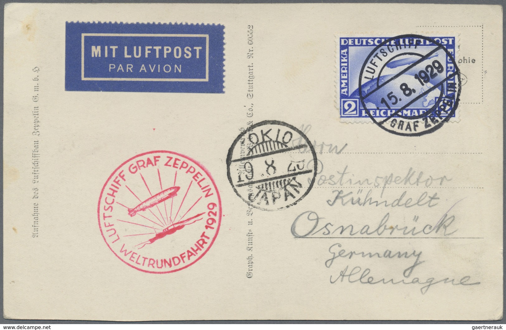 Br Zeppelinpost Deutschland: 1929, Weltrundfahrt, Deutsche Post Mit Bordpoststempel, Fotokarte Mit 2 M. - Luchtpost & Zeppelin