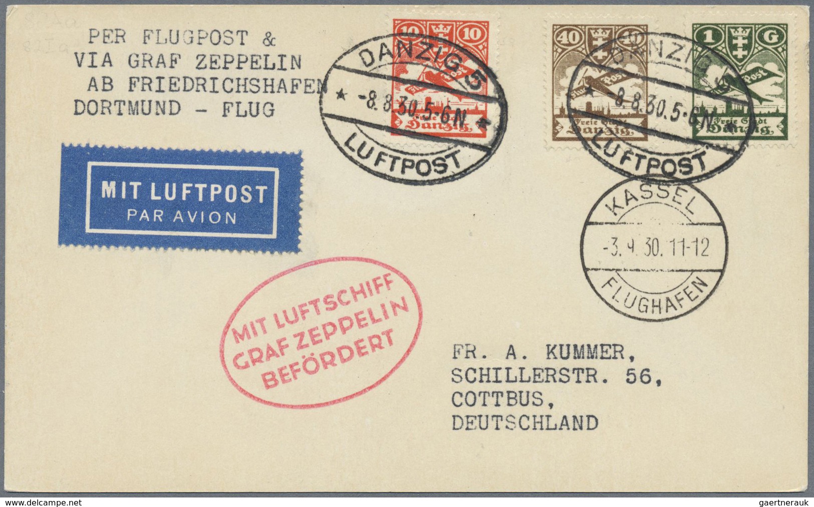 Br Zeppelinpost Deutschland: 1930: DANZIG/Kasselfahrt: Vertragstaaten-Luxuskarte Mit Flugmarken Mi 202, - Luchtpost & Zeppelin