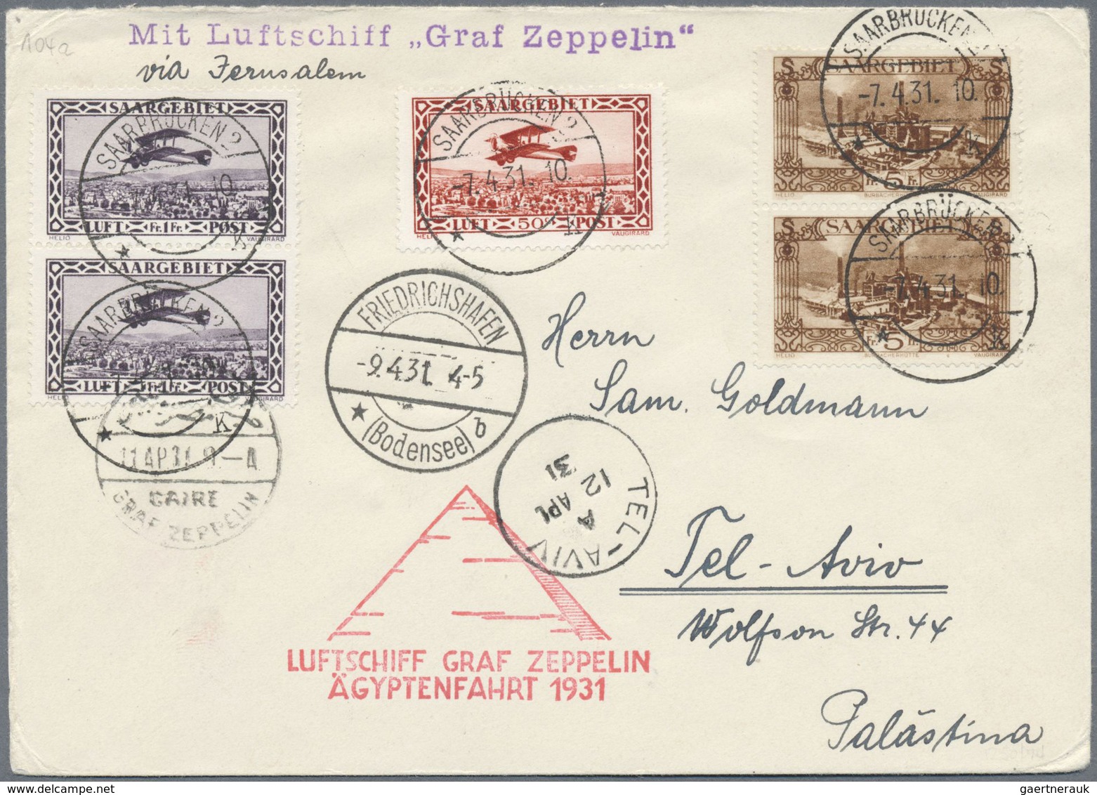 Br Zeppelinpost Deutschland: 1931: SAAR/ÄGYPTENFAHRT: Vertragstaaten-Luxusbrief Mit Mi 121 (2x), 126, 1 - Poste Aérienne & Zeppelin