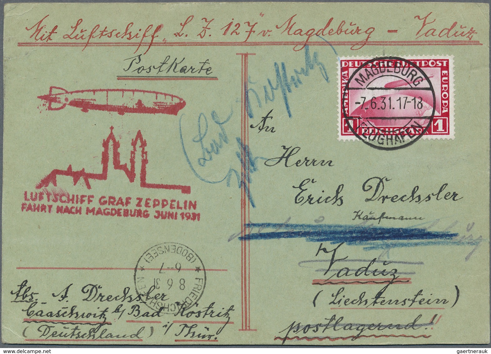 Br Zeppelinpost Deutschland: 1931, Fahrt Nach Magdeburg, 1 M. Zeppelin Mit Steg-K1 MAGDEBURG / FLUGHAFE - Poste Aérienne & Zeppelin