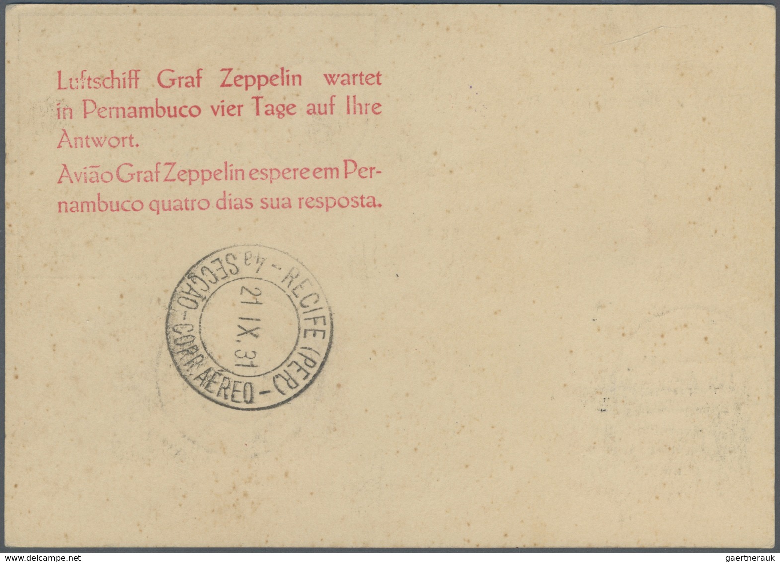 Br Zeppelinpost Deutschland: 1931, 2. Südamerikafahrt, Auflieferung Friedrichshafen Bis Pernambuco Mit - Luchtpost & Zeppelin