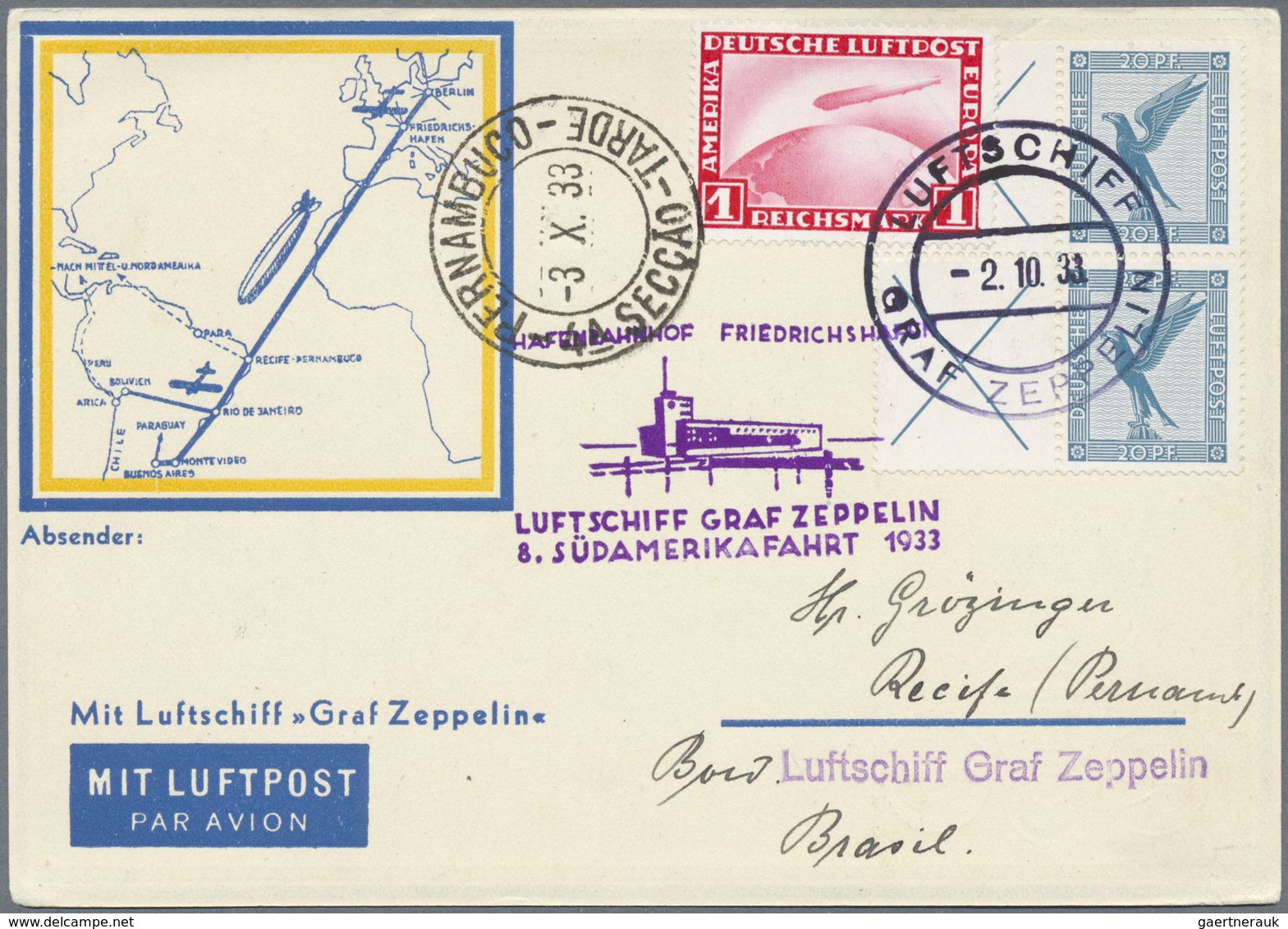 Br Zeppelinpost Deutschland: 1933: LZ 127/8.SAF 1933: Bordpost-Zeppelin-Sonderkarte Mit Heftchenblattfr - Luchtpost & Zeppelin