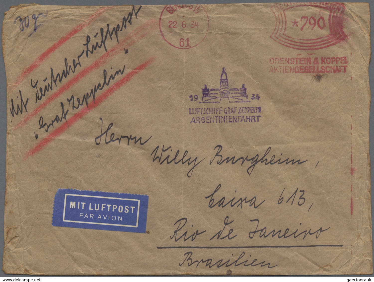Br Zeppelinpost Deutschland: 1934, Argentinienfahrt (3. SAF.), Anschlussflug Berlin,Firmenbedarfsbrief - Poste Aérienne & Zeppelin