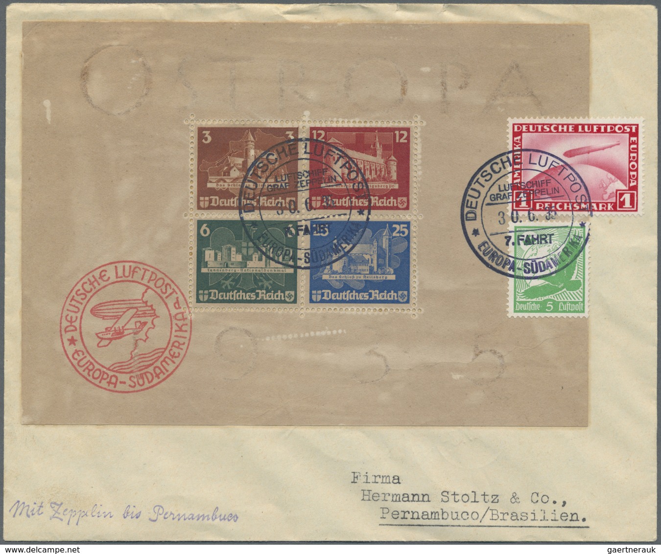 Br Zeppelinpost Deutschland: 1935, 7. Südamerikafahrt, Bordpost Vom 30.6. Mit Bestätigungsstempel "d", - Poste Aérienne & Zeppelin