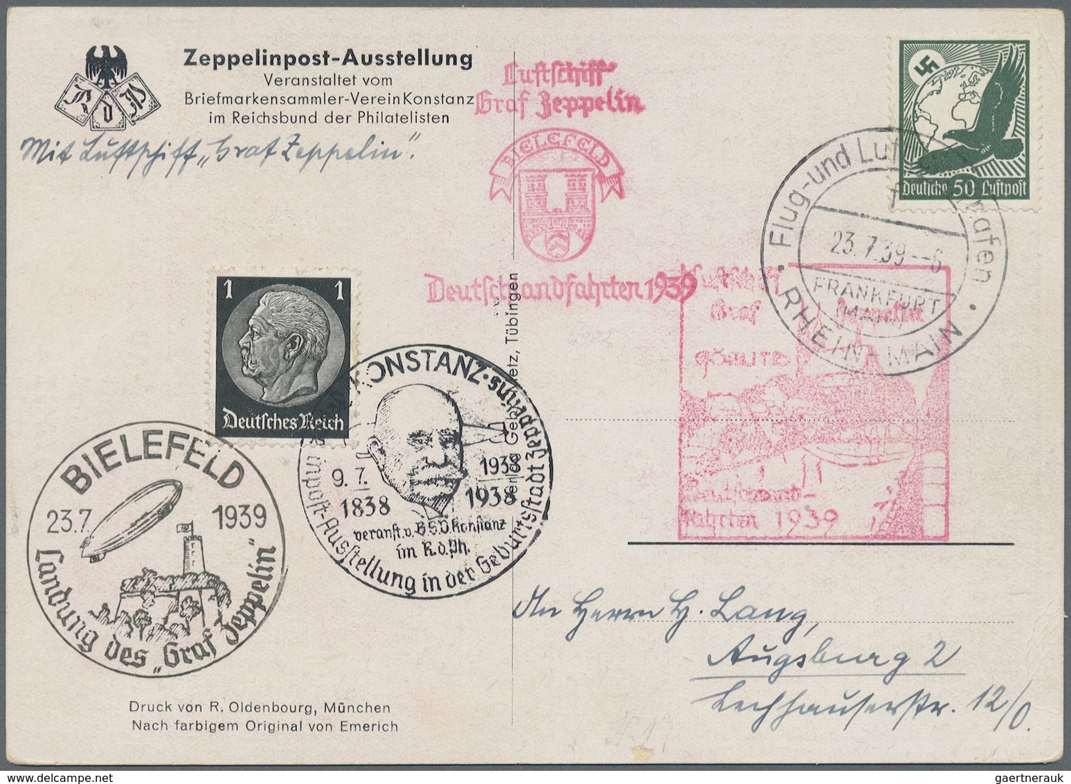 Zeppelinpost Deutschland: 1939, ZEPPELIN / LZ 130, Grußkarte Von Der Zeppelinpost-Ausstellung Konsta - Poste Aérienne & Zeppelin