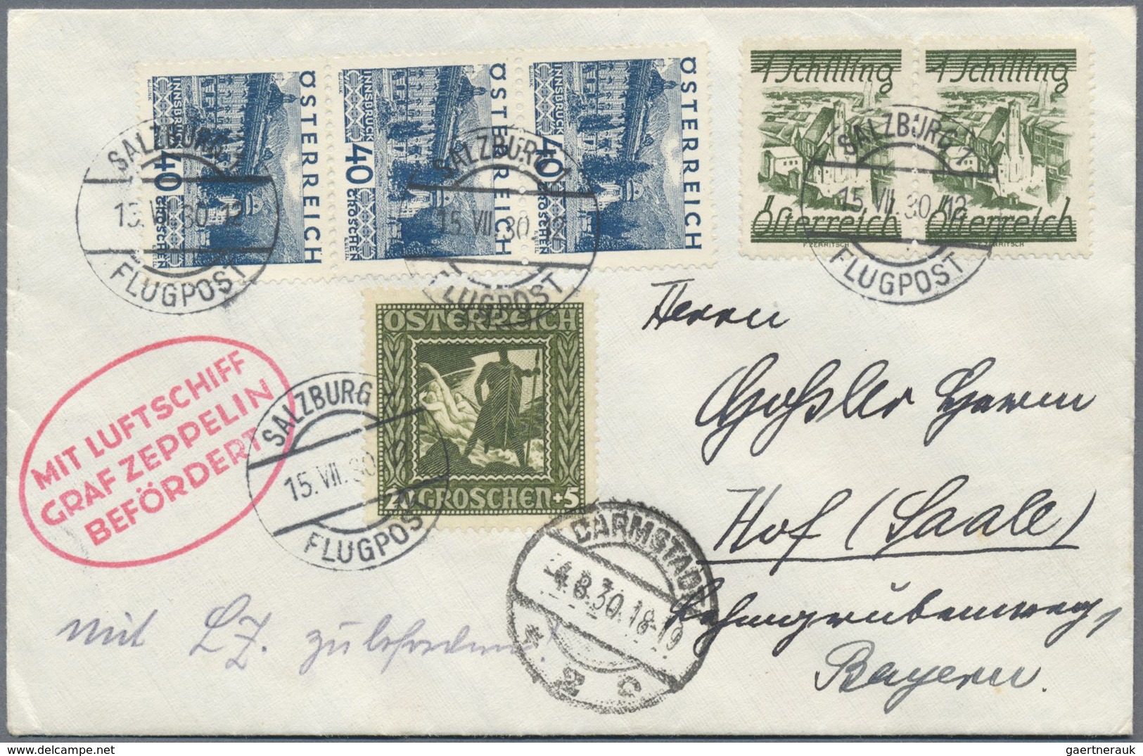 Br Zeppelinpost Europa: 1930: ÖSTERREICH / DARMSTADT-Landungsfahrt: Äußerst Seltener Luxusbrief Ab Salz - Autres - Europe