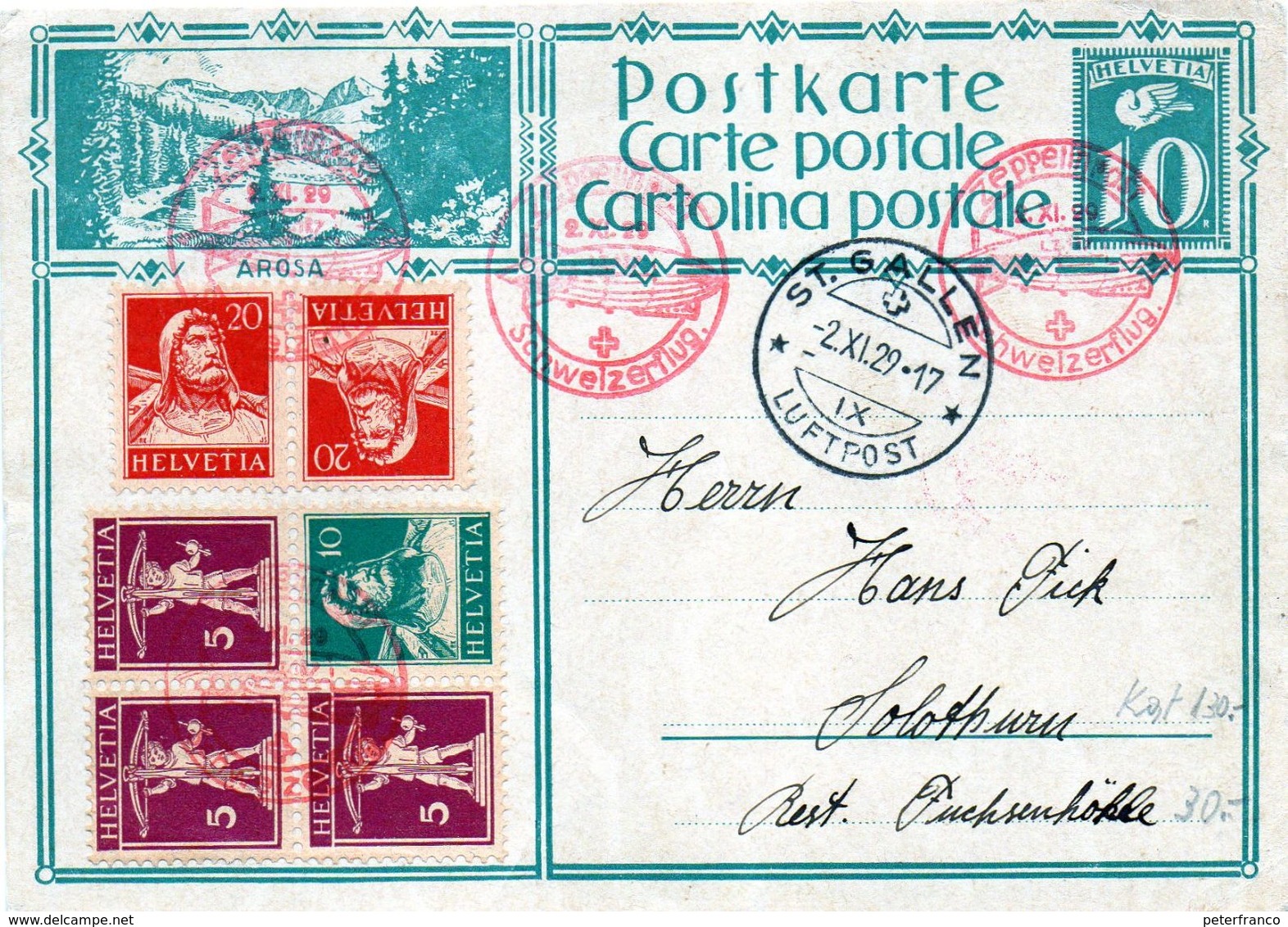 B - 1929 Svizzera - Posta Aerea Da Sangallo - Stamped Stationery