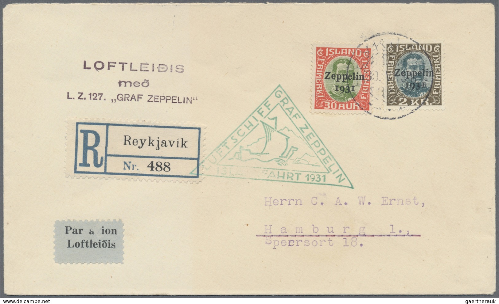 Br Zeppelinpost Europa: Island: 1931, Islandfahrt, 1 Kr. Und 30 Aur. Sondermarken Und 2 Kr. Und 30 Aur. - Autres - Europe