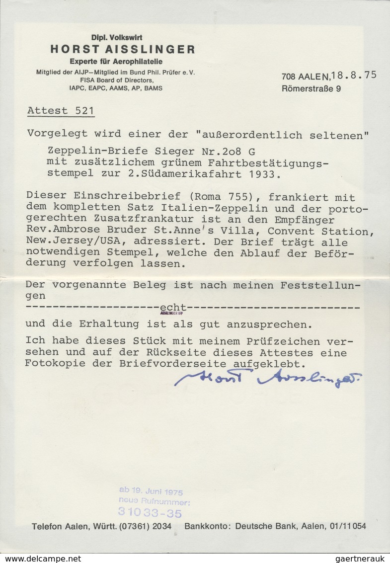 Br Zeppelinpost Europa: Italien 1933, ITALIENFAHRT, Pracht-R-Brief Mit Kompl. Zeppelinsatz Und Zusatzfr - Sonstige - Europa