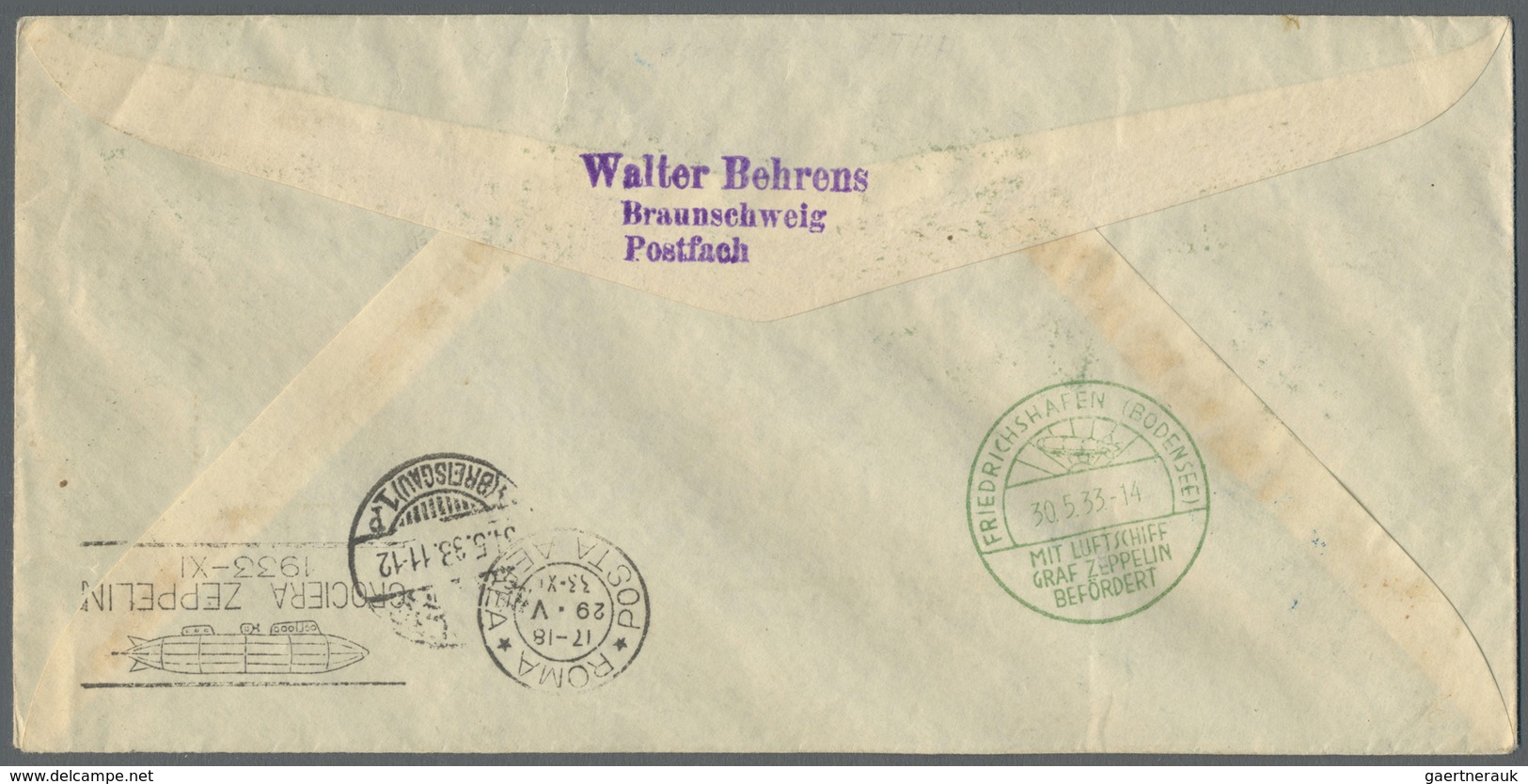 Br Zeppelinpost Europa: Italienfahrt 1933, San-Marino-Post, R- Brief M. Mi. Nr. 192/97 Und Zusatzfranka - Autres - Europe