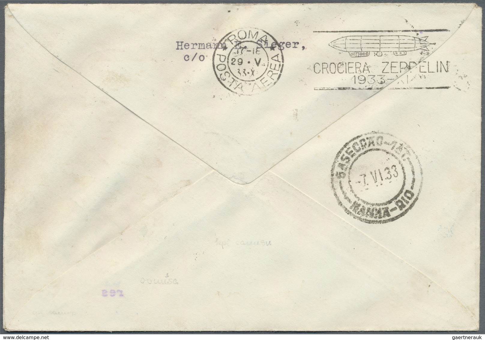 Br Zeppelinpost Europa: 1933: ÄGÄISCHE INSELN 20 Lire + Zusatzfrankatur, R-Brief Aus RODI (EGEO) über R - Autres - Europe