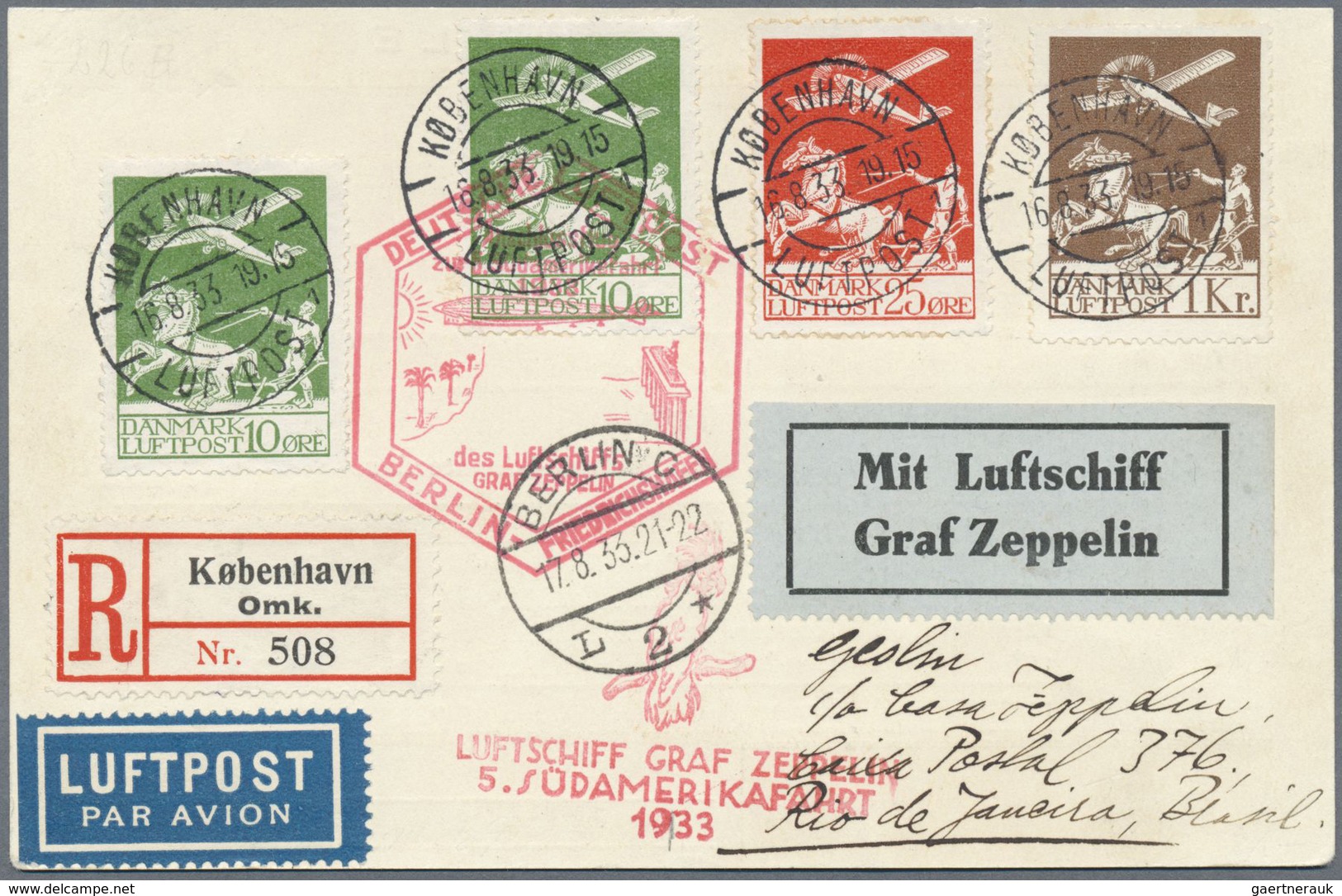 Br Zeppelinpost Europa: 1933: DÄNEMARK/ 5. SAF 1933: Anschlussflug Berlin-Reko-Karte Mit Spektakulärer - Autres - Europe