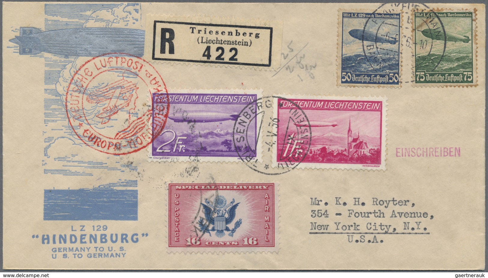 Br Zeppelinpost Europa: Liechtenstein: 1936, 1. Nordamerikafahrt, R-Schmuckumschlag Mit Beiden Sonderma - Autres - Europe