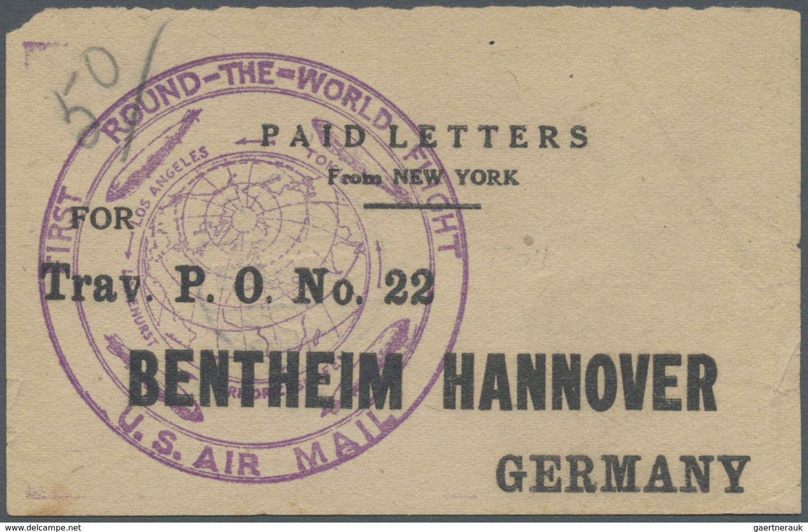 Br Zeppelinpost Übersee: 1929, Weltrundfahrt, Amerikanische Post, Umschlagetikett Der US-Post Für 50 Vo - Zeppelins