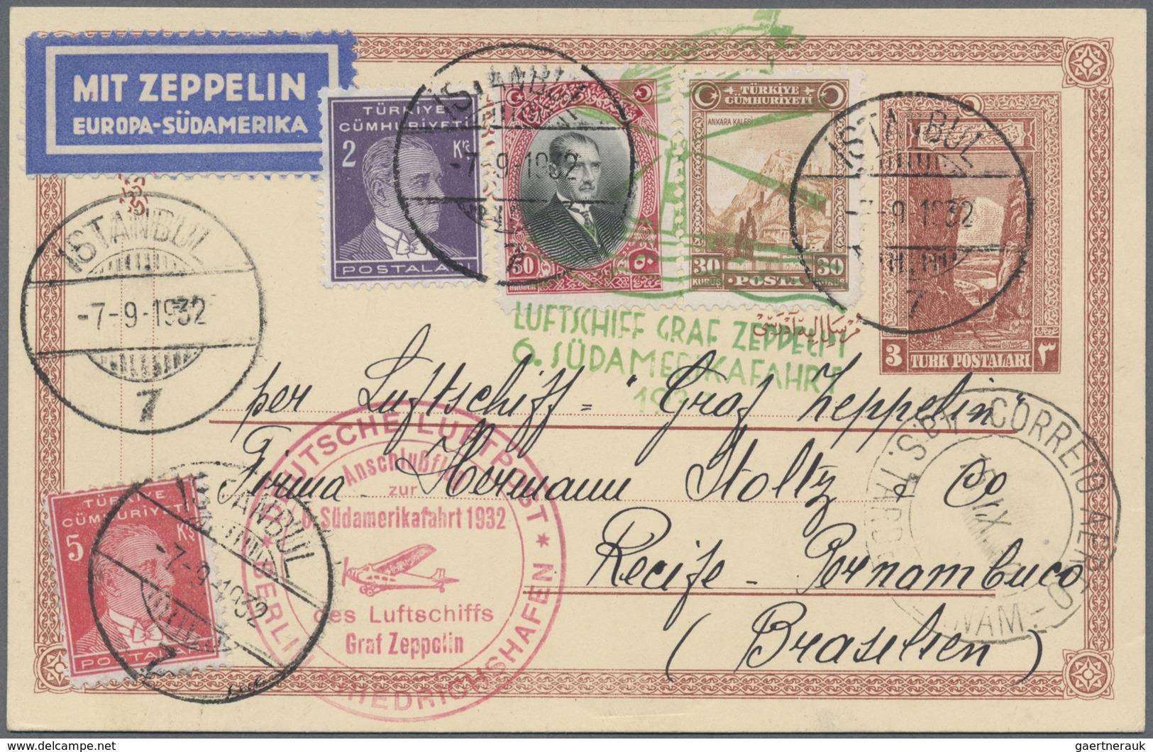 GA Zeppelinpost Übersee: 1932, "LUFTSCHIFF GRAF ZEPPELIN 6. SÜDAMERIKAFAHRT", Grüner Cachet-Stempel Mit - Zeppelins