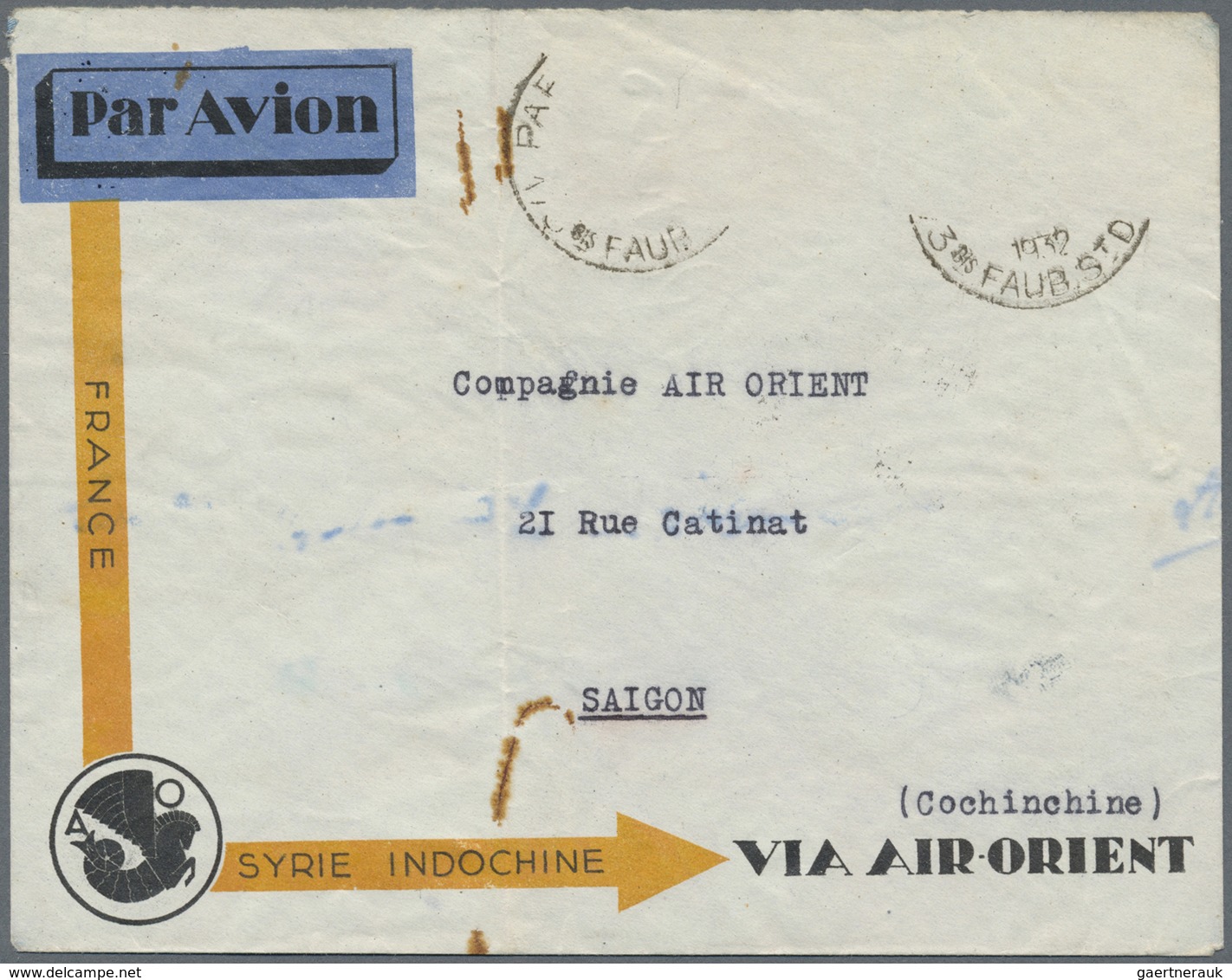 Br Katastrophenpost: 1932, 1.3. Accident France/Indochine, Arrival Postmark "Saigon 12.3.32", Stamps Va - Autres & Non Classés