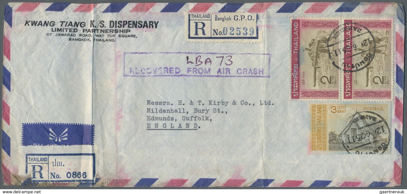 Br Katastrophenpost: 1968. Registered Air Mail Envelope (two Vertical Folds) Addressed To England Beari - Andere & Zonder Classificatie