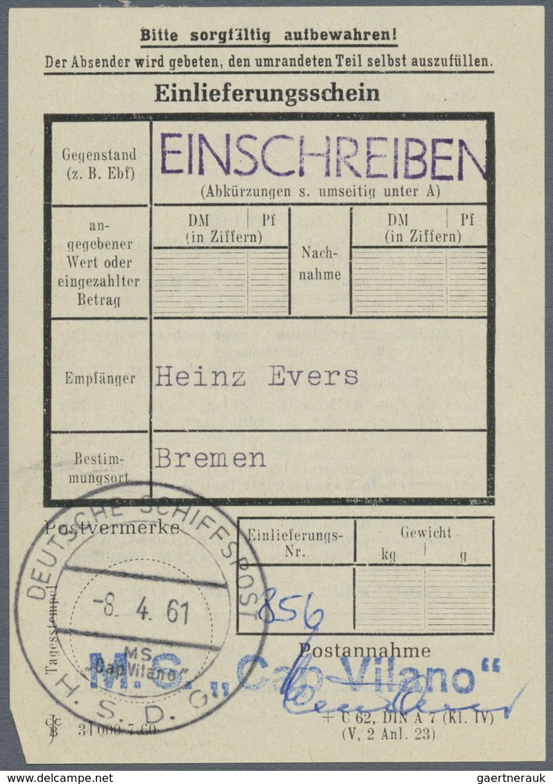 Br Schiffspost Deutschland: 1961: MS CAP VILANO Hamburg Süd H.S.D.G., 8.4.1961 Sauber Auf Einschreibbri - Brieven En Documenten