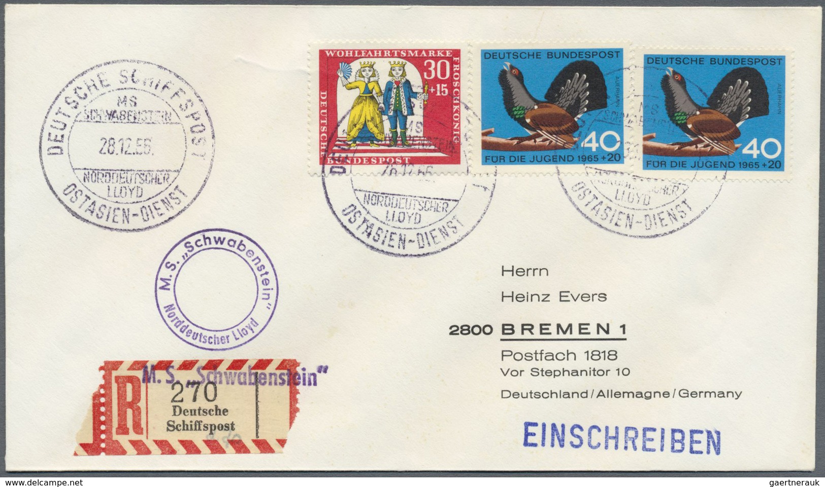 Br Schiffspost Deutschland: 1966: MS SCHWABENSTEIN, Nordeutscher Lloyd, Ostasien-Dienst, 28.12.1966 Sau - Lettres & Documents