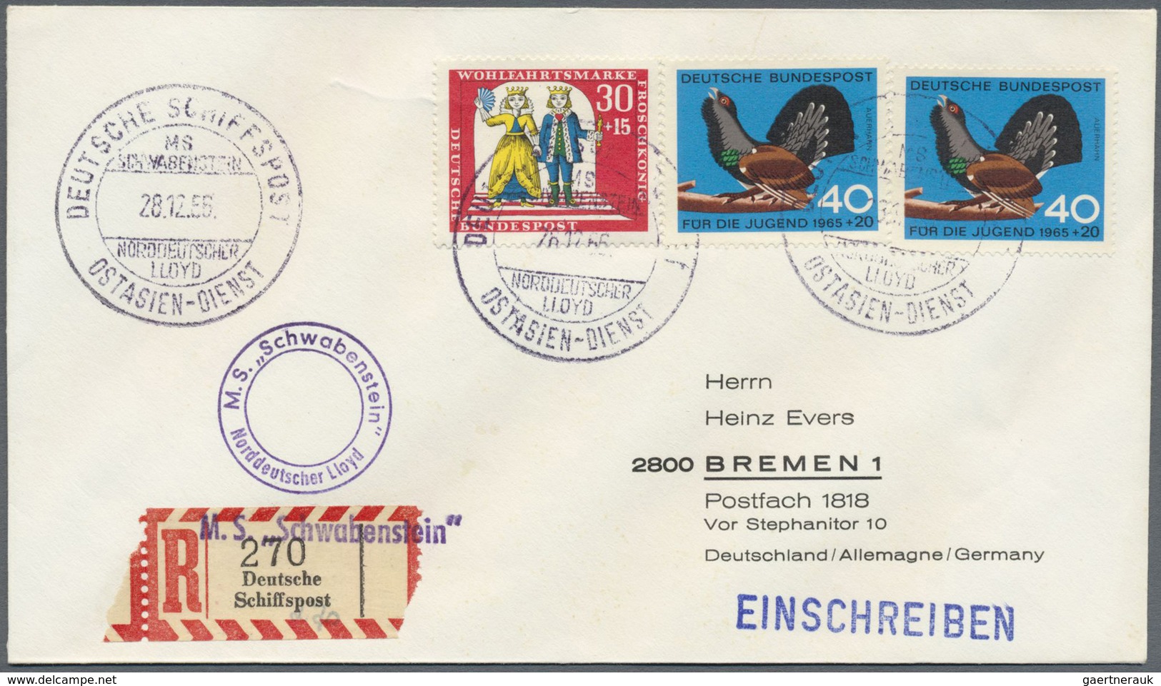 Br Schiffspost Deutschland: 1966: MS SCHWABENSTEIN, Nordeutscher Lloyd, Ostasien-Dienst, 28.12.1966 Sau - Brieven En Documenten