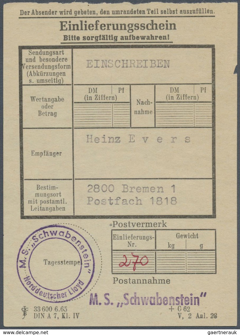 Br Schiffspost Deutschland: 1966: MS SCHWABENSTEIN, Nordeutscher Lloyd, Ostasien-Dienst, 28.12.1966 Sau - Lettres & Documents