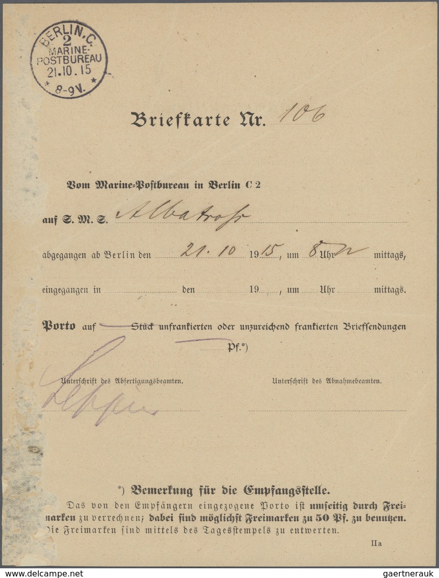 Br Deutsche Schiffspost - Marine: 1915 Formular "Briefkarte Nr....SMS" (hs.Albatros) M. Post-o "Berlin - Autres & Non Classés