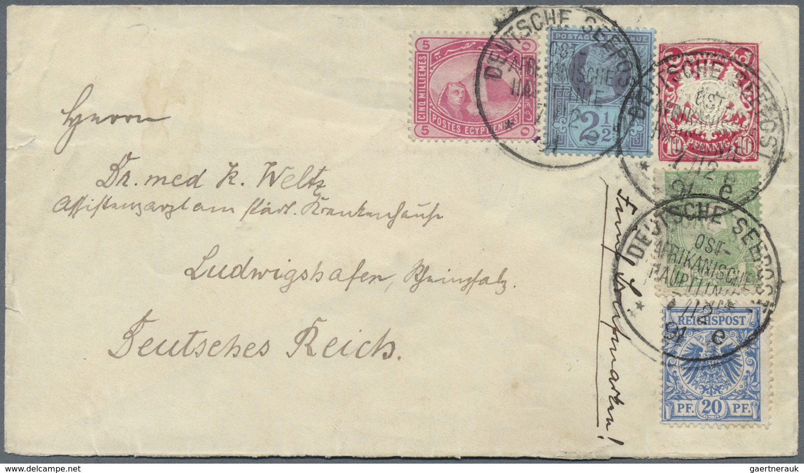 GA Deutsche Schiffspost Im Ausland - Seepost: 1891 GSU Bayern 10 Pf Mit Zusatz Ägypten, GB, DR Und Belg - Autres & Non Classés