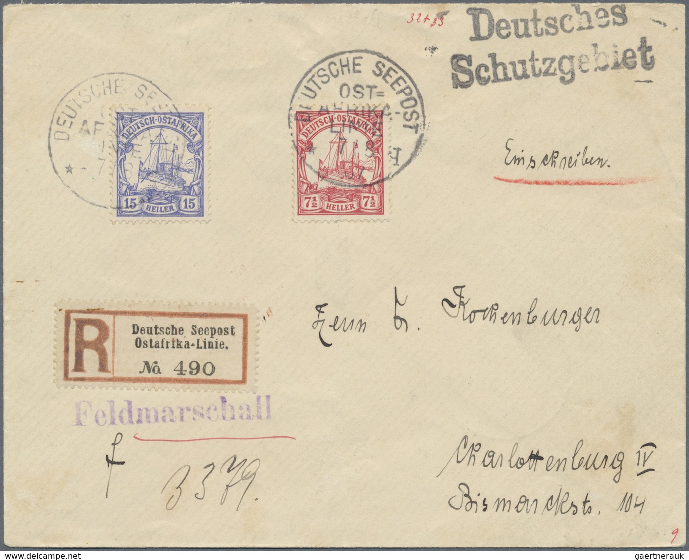 Br Deutsche Schiffspost Im Ausland - Seepost: 1907, DSP Ost-Afrika-Linie 7.8.07. R-Brief Mit Viol. L1-H - Autres & Non Classés