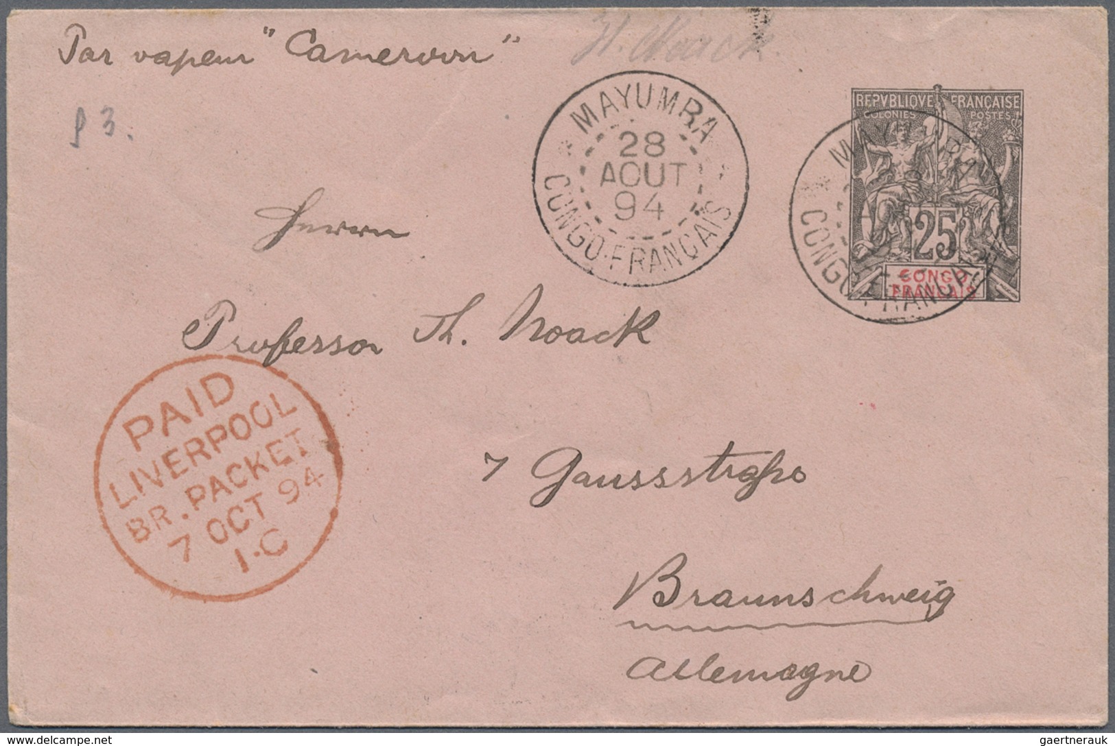 GA Schiffspost Alle Welt: 1894/1895, 25 C. Stat. Envelope From MAYUMRA With Scarce Red "PAID LIVERPOOL - Autres & Non Classés