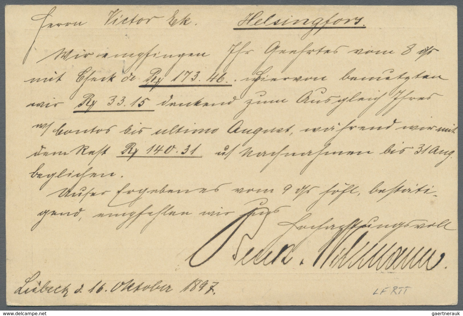 GA Schiffspost Alle Welt: 1897, "FRAN UTLANDET", Sehr Klar Auf Deutsches Reich 10 Pfg. Ganzsachenkarte - Autres & Non Classés