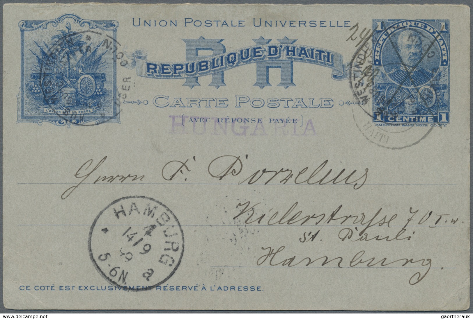 GA Schiffspost Alle Welt: 1899, Stationery Card 1 C. Reply Part W. Single Line "HUNGARIA" Canc. Ink. Cr - Autres & Non Classés