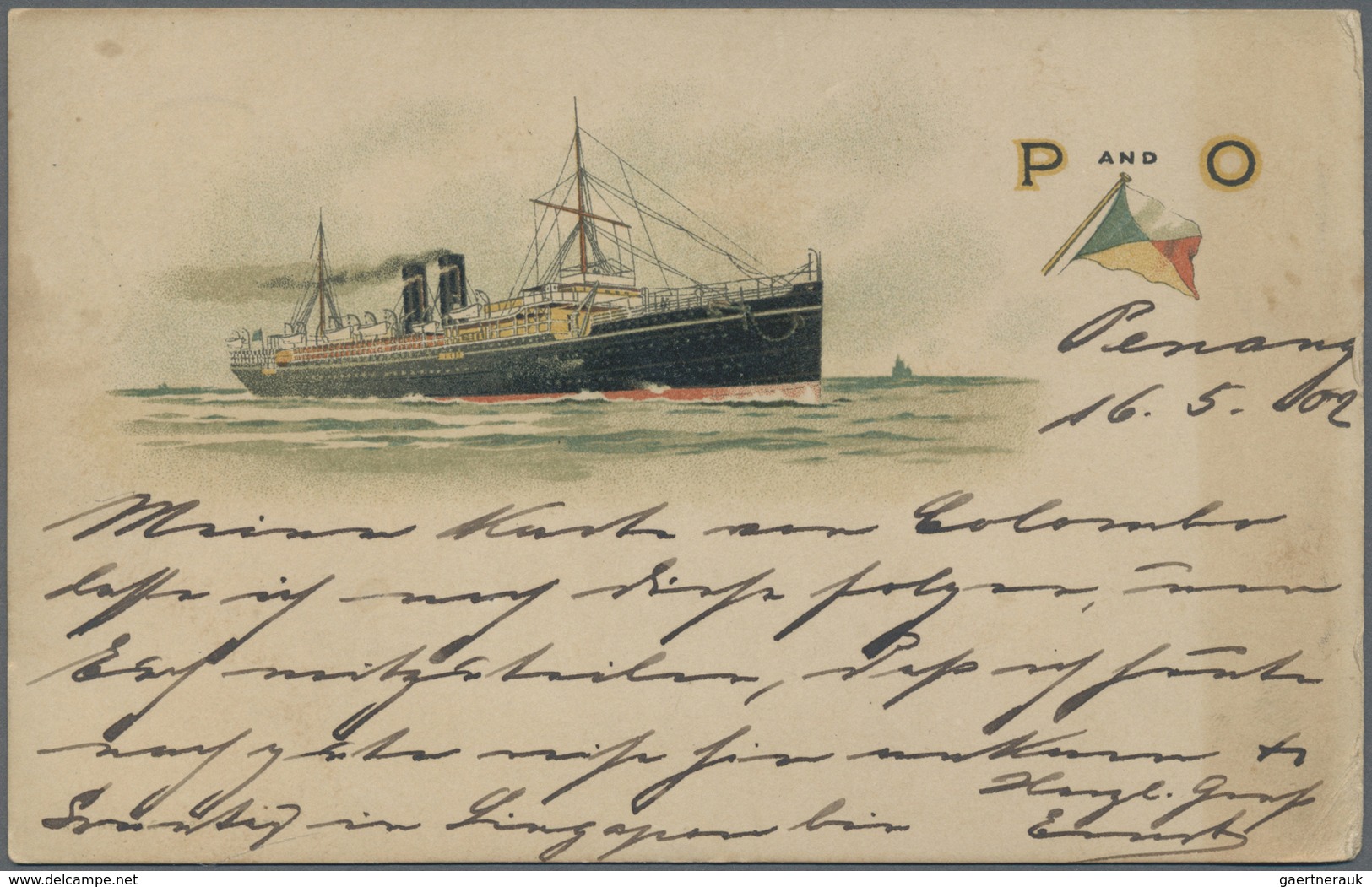 Br Schiffspost Alle Welt: 1902, Picture Post Card Of "P & O" Steamer Written From PENANG Adressed To Dü - Andere & Zonder Classificatie