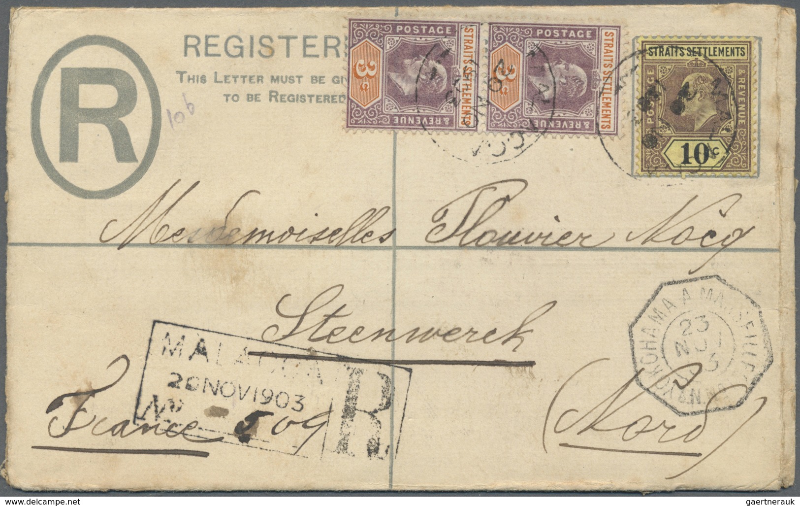 GA Schiffspost Alle Welt: 1903, Registered Postal Stationery Envelope Uprated With 10 C And Vertical Pa - Andere & Zonder Classificatie