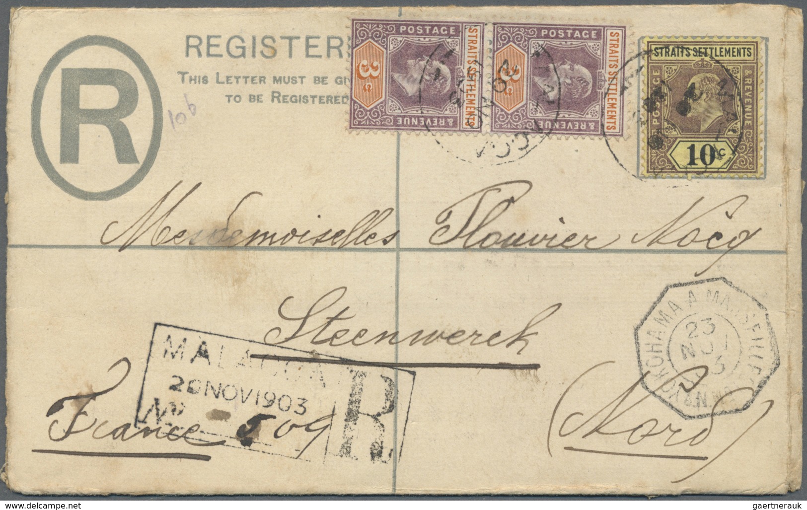 GA Schiffspost Alle Welt: 1903, Registered Postal Stationery Envelope Uprated With 10 C And Vertical Pa - Autres & Non Classés