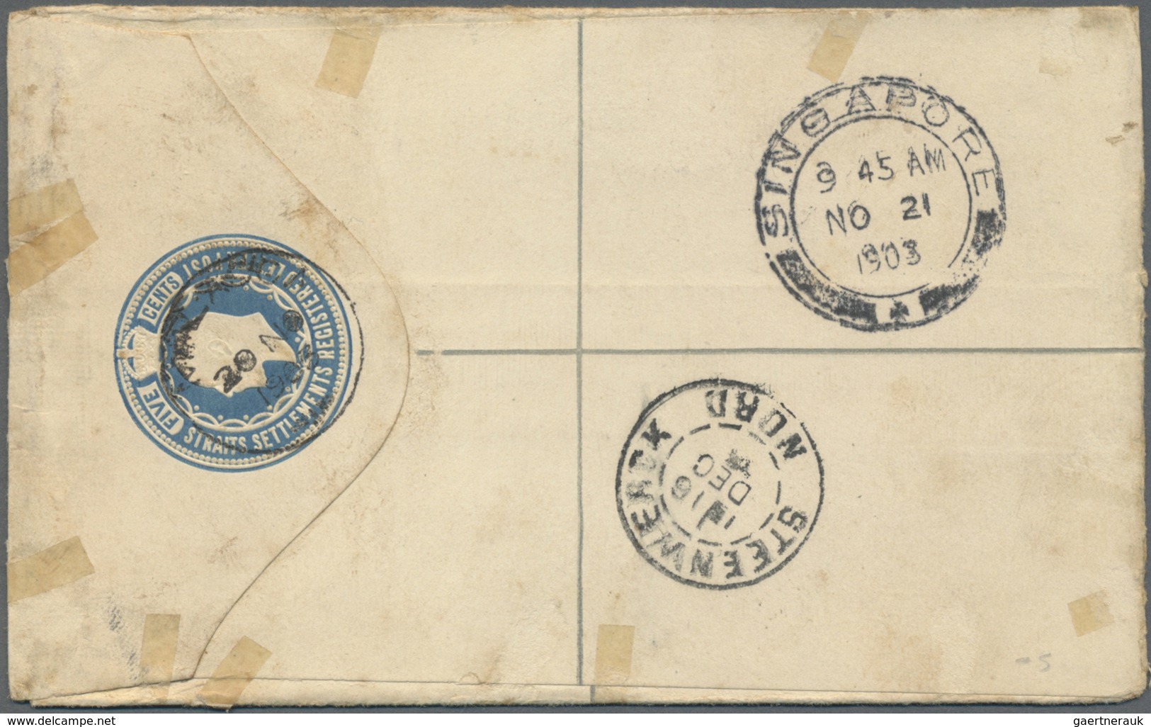 GA Schiffspost Alle Welt: 1903, Registered Postal Stationery Envelope Uprated With 10 C And Vertical Pa - Autres & Non Classés