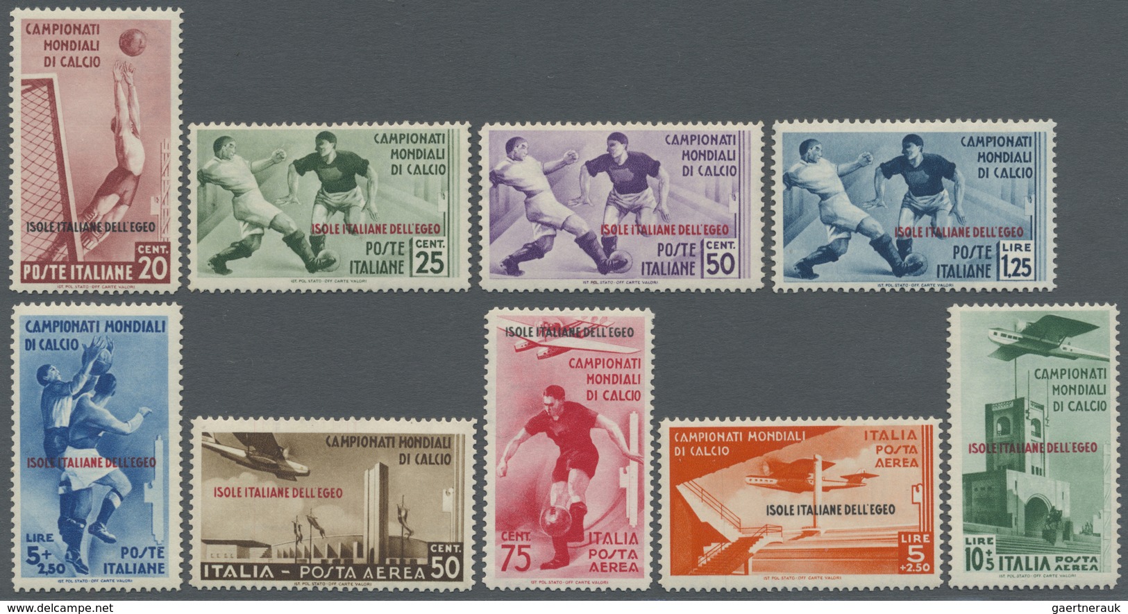 * Ägäische Inseln: 1934, Football World Championship, 20c. To 10l., Complete Set Of Nine Values, Mint - Egée