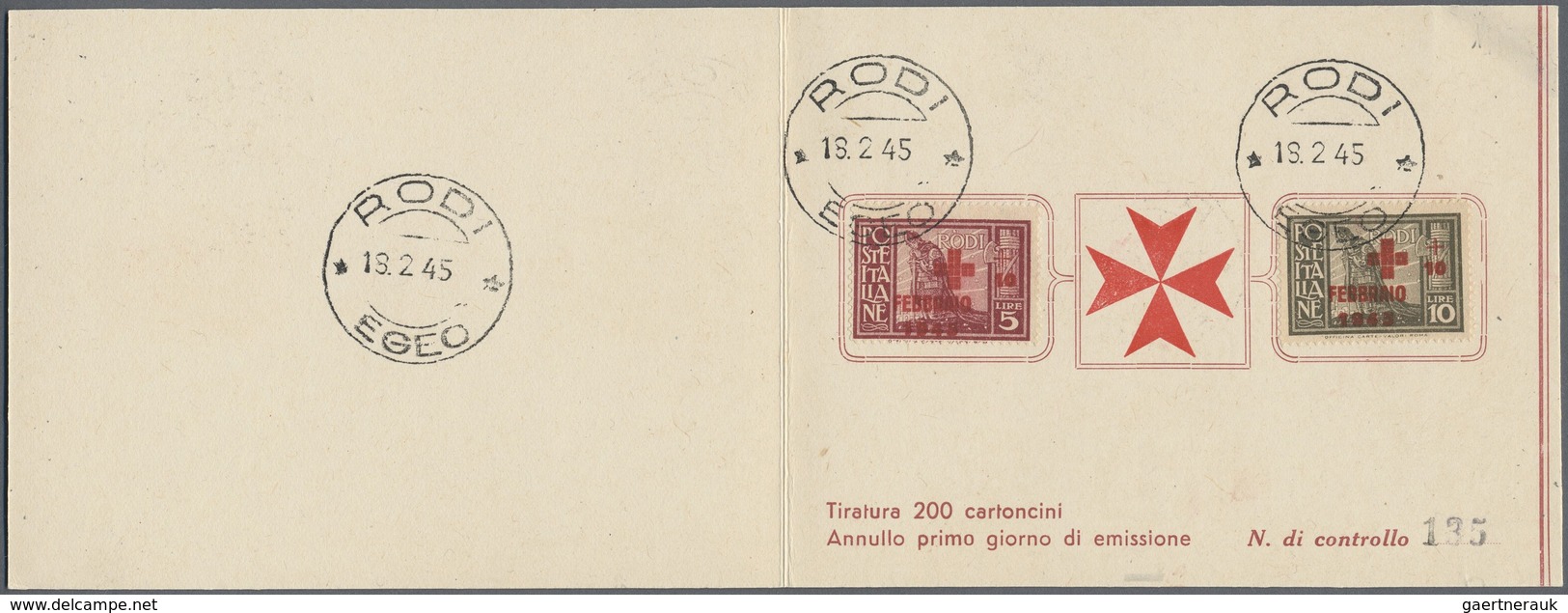 Brfst Ägäische Inseln: 1945, Red Cross, 5l. + 10l. And 10l. + 10l., Both Values In Presentation Folder Nea - Egée