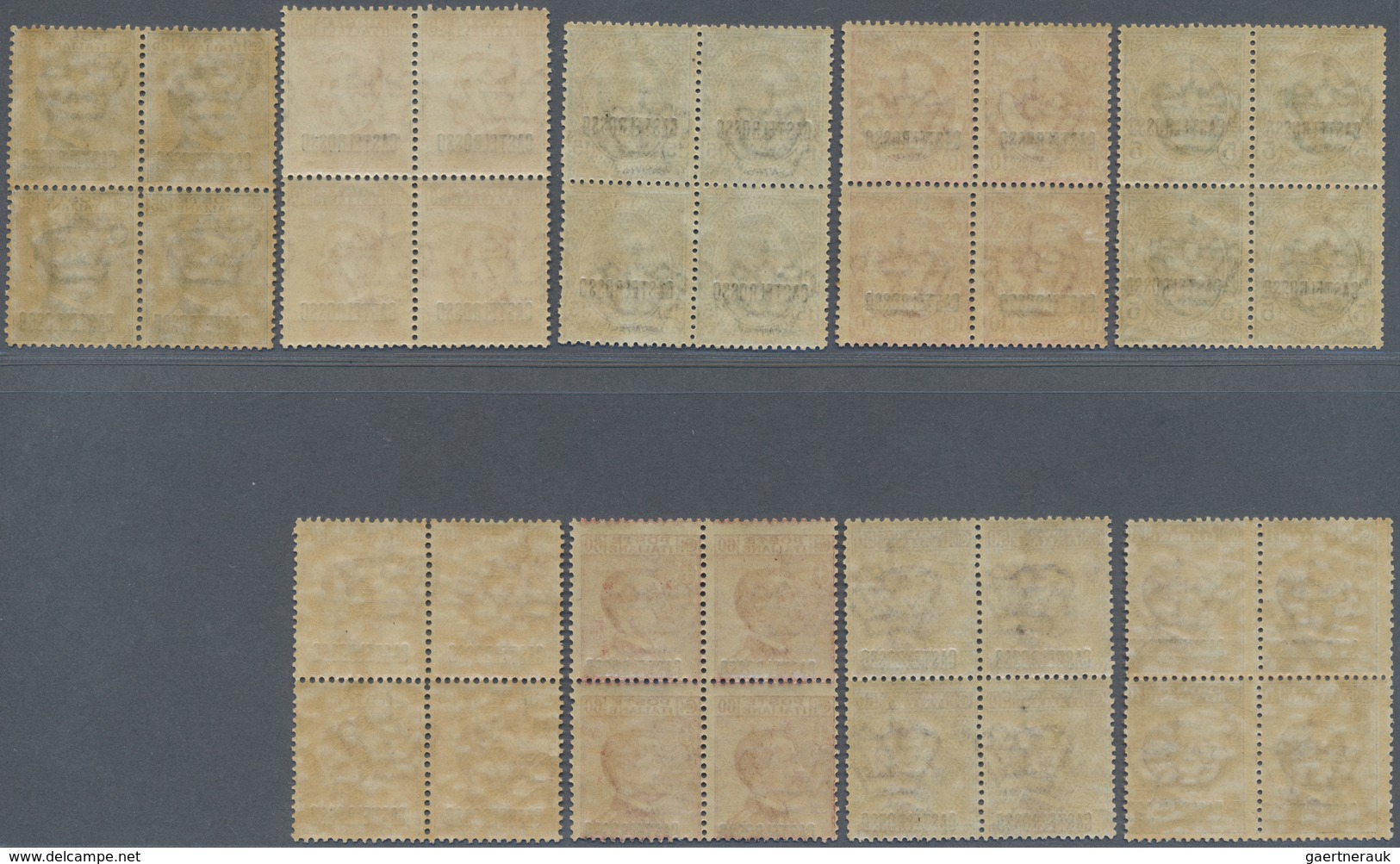 **/ Ägäische Inseln - Kastellorizo: 1922, 5c. To 85c., Complete Set Of Nine Values As Blocks Of Four, Fe - Castelrosso