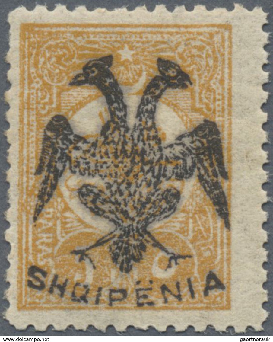 ** Albanien: Albania, 1913, 5 Para Ocher Of Turkey With Black Handstamp Overprint "DOUBLE EAGLE & SHQIP - Albanië