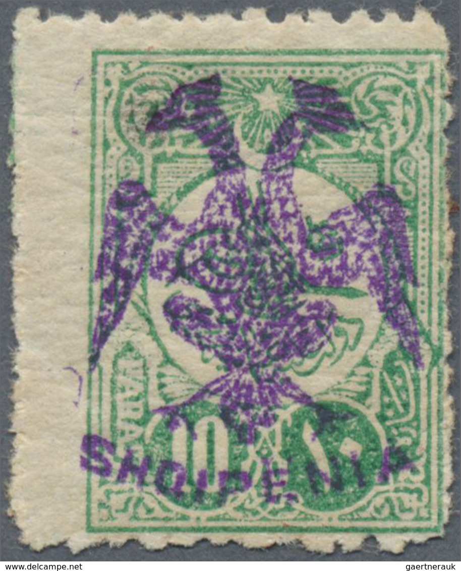 ** Albanien: Albania, 1913, 10 Para Green Of Turkey With VIOLET (instead Of Black) Handstamp Overprint - Albanië