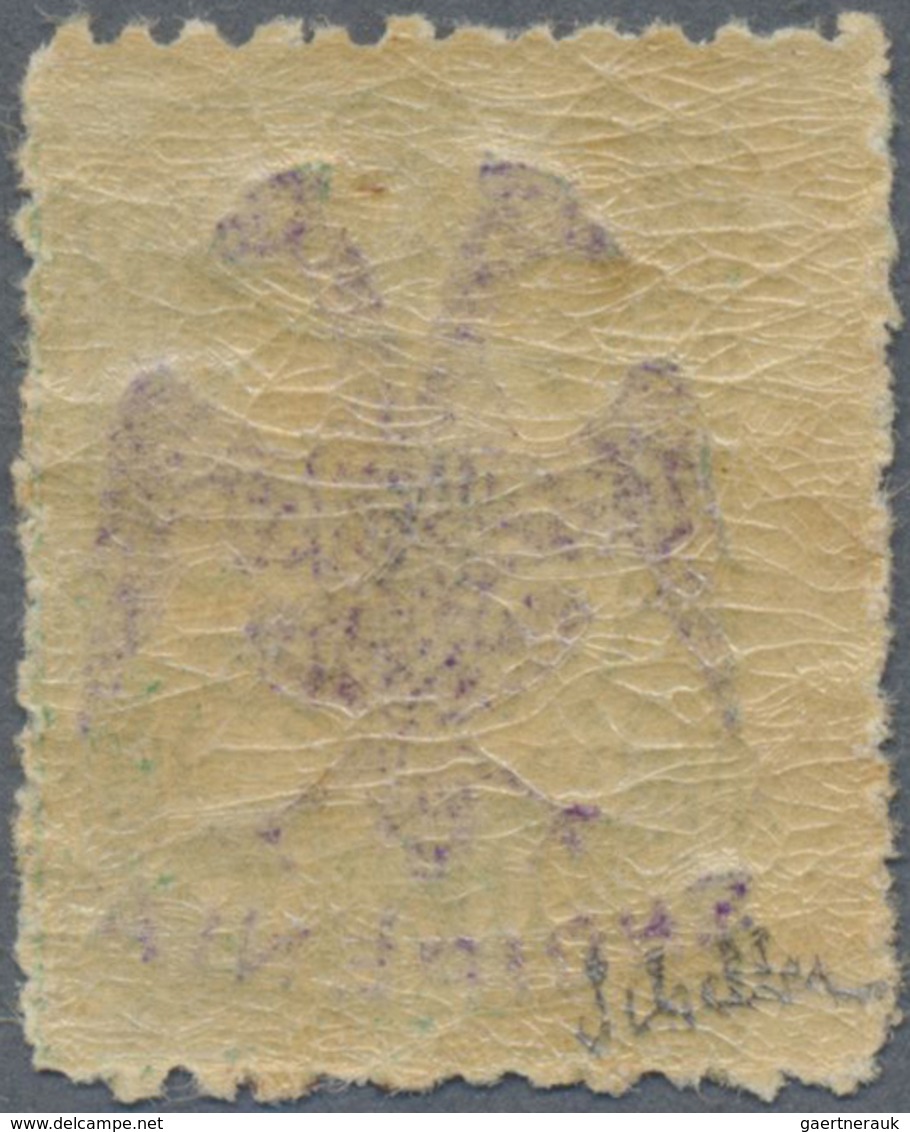 ** Albanien: Albania, 1913, 10 Para Green Of Turkey With VIOLET (instead Of Black) Handstamp Overprint - Albanië