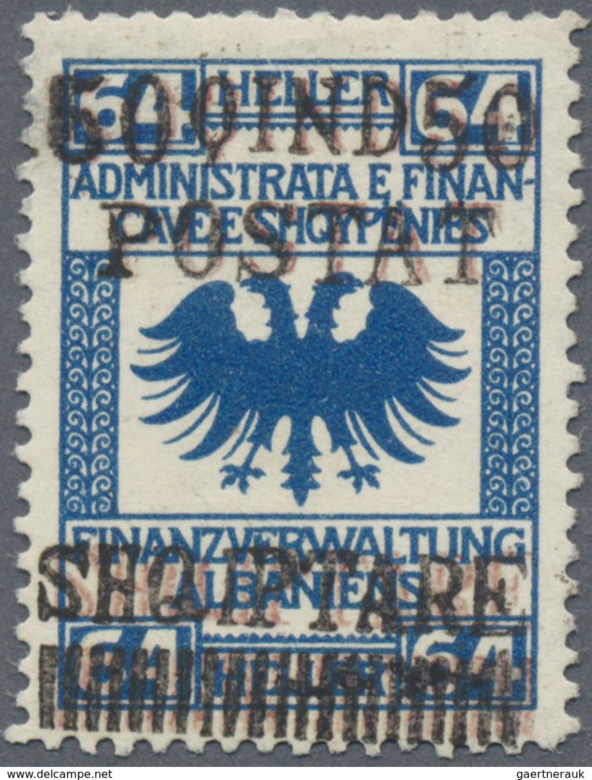 * Albanien: 1919, Postal Stamp: 50 Q On 64 Q Instead Of 32 Q, Revenue Stamp Of The Austrian Land Admin - Albanië