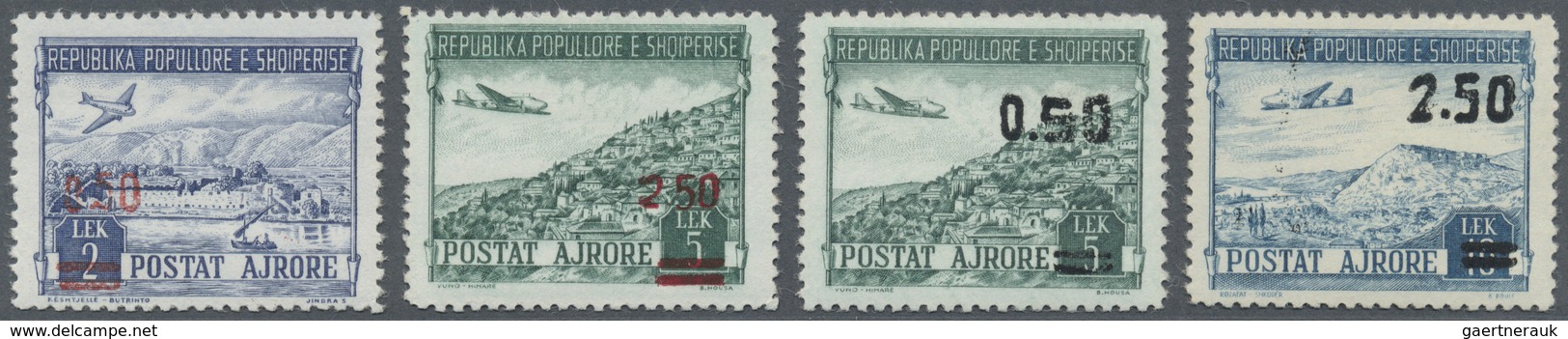 **/ Albanien: 1952/1953, Flugpostmarken Mit Roten Und Mit Schwarzem Aufdruck Als Zwei Postfrische Sätze. - Albanië