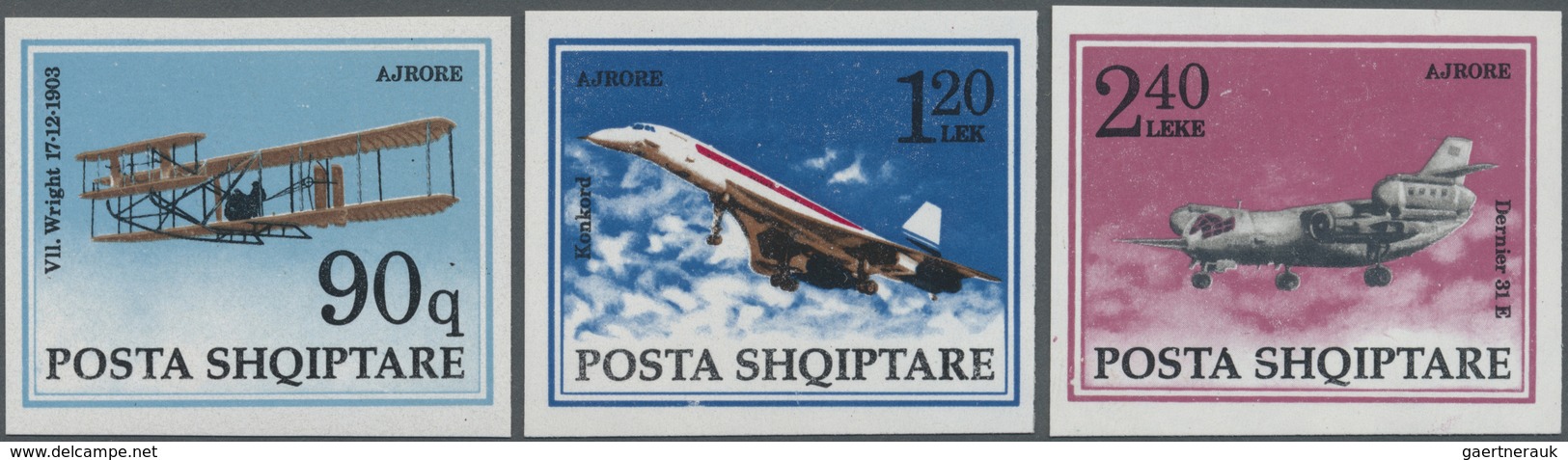 ** Albanien: 1991, Entwicklung Der Luftfahrt Drei Verschied. Werte Mit 90 Q. 'Motorflugzeug Flyer I Der - Albanië