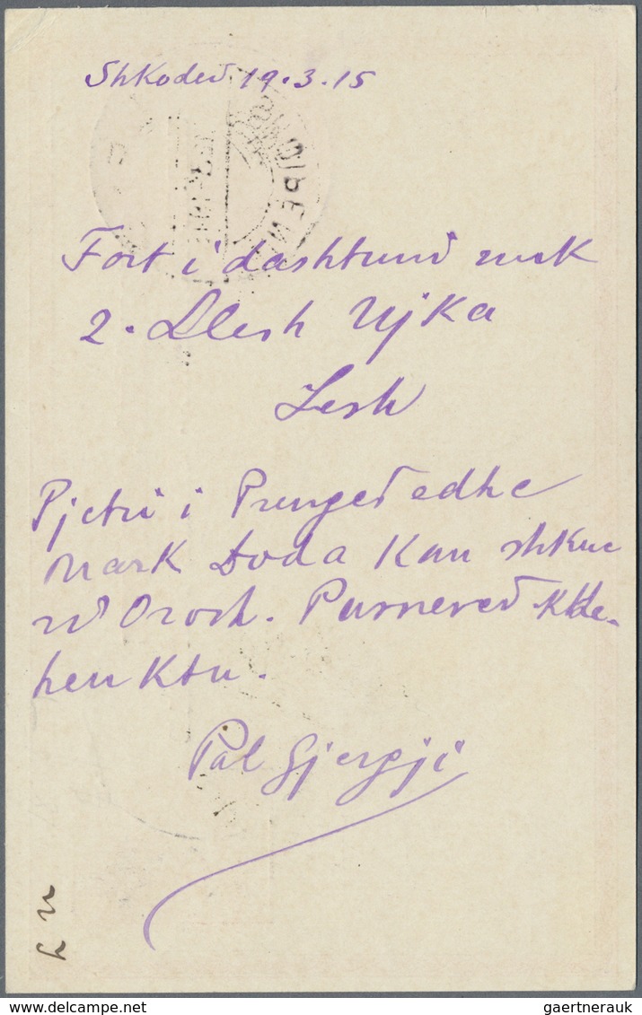 GA Albanien - Lokalausgaben: 1915, SKUTARI: 10 Q. Red Postal Stationery Card With 4-line Ovp "19.MARS 1 - Albanië