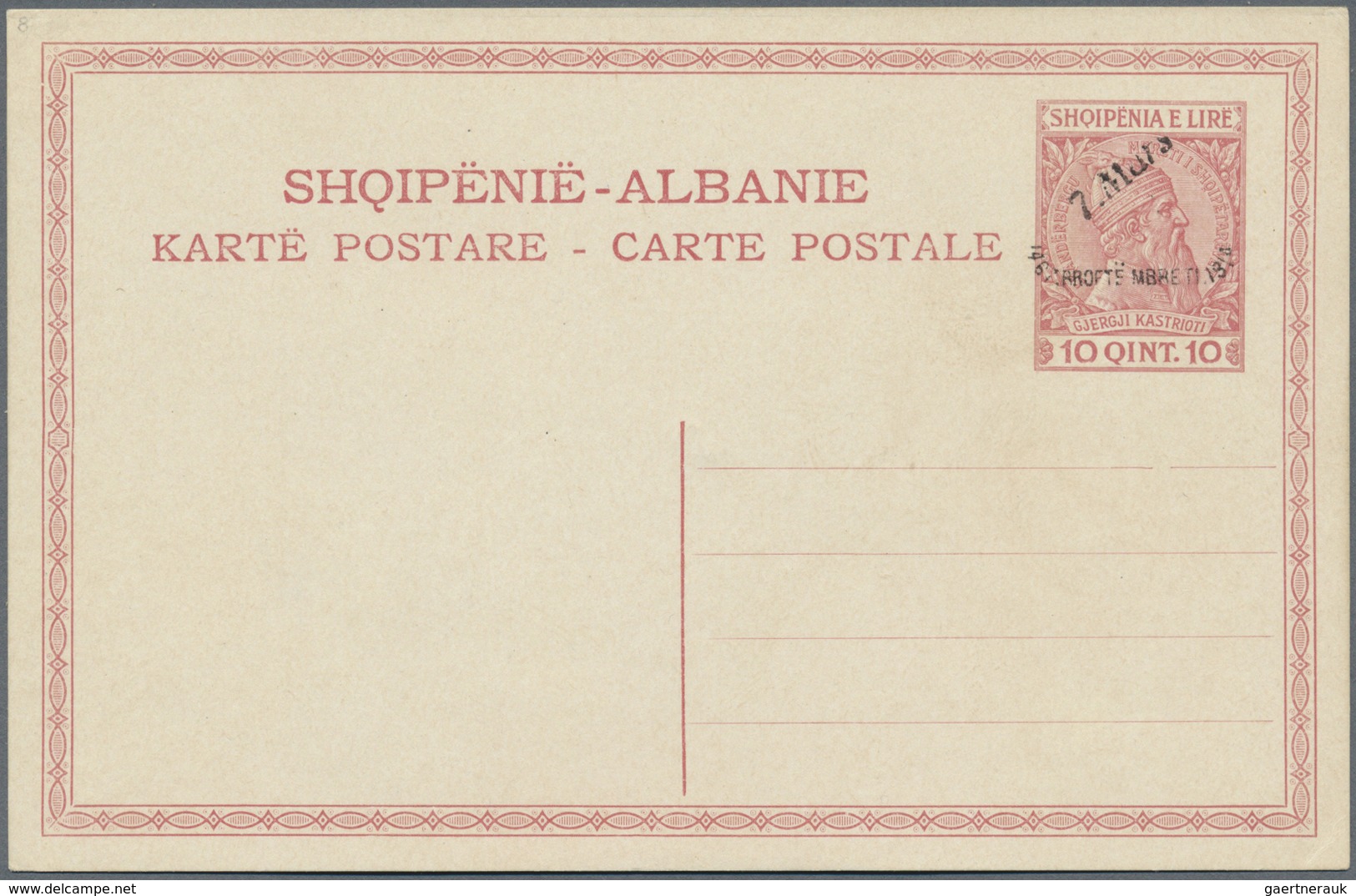 GA Albanien - Ganzsachen: 1914, 5 Q. Green And 10 Q. Red, Two Postal Stationery Cards, Each With Ovp "7 - Albanie