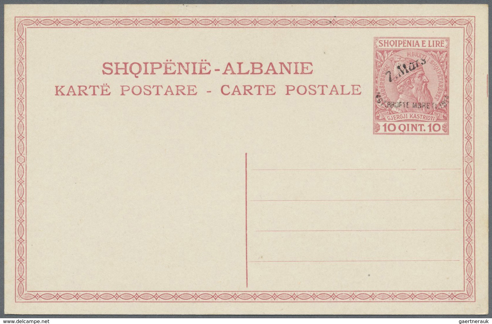 GA Albanien - Ganzsachen: 1914, "7.Mars" Handstamp On 5q. Green And On 10q. Red, Two Rare Unused Cards, - Albanie