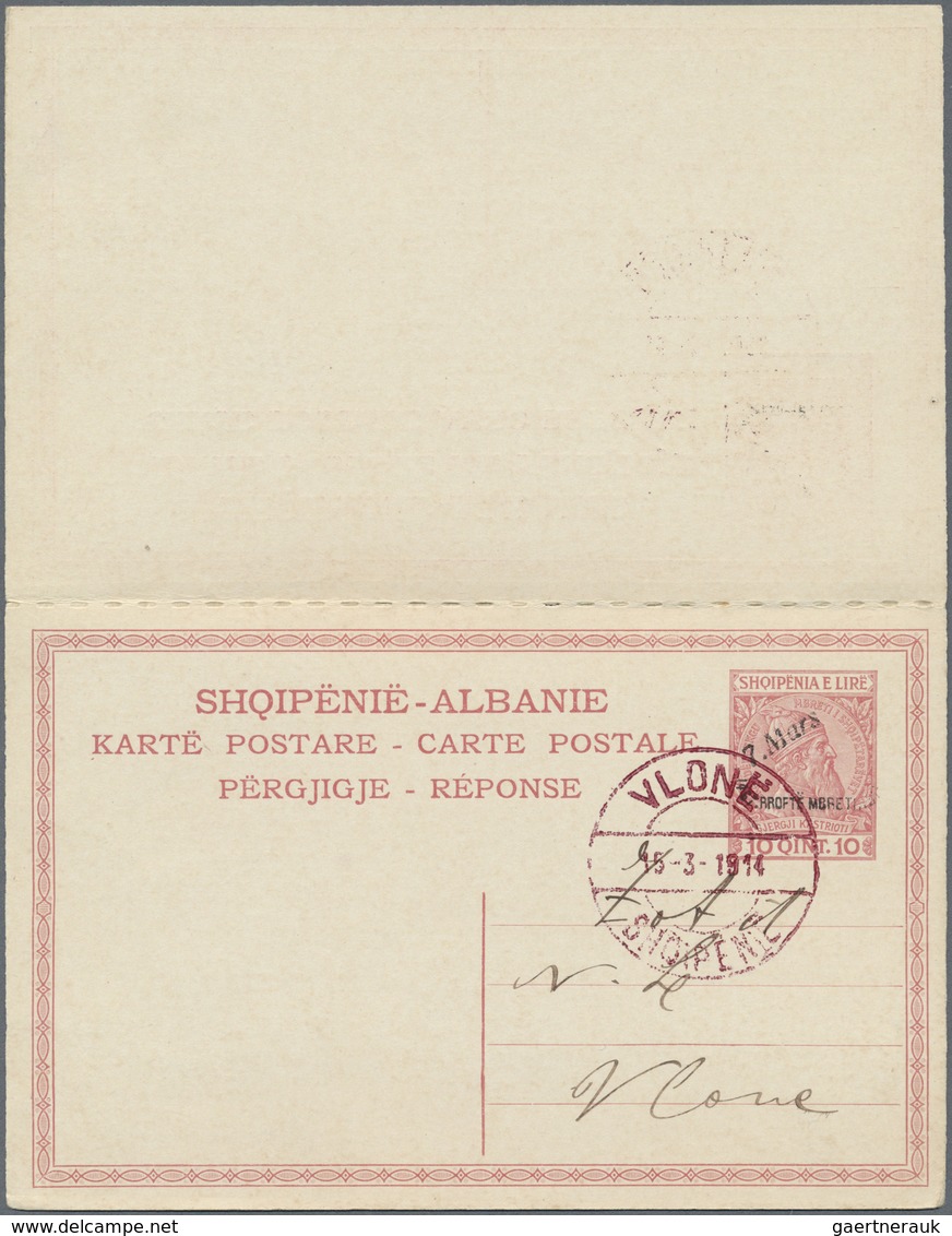 GA Albanien - Ganzsachen: 1914, 10 / 10 Q. Red Postal Stationery Reply Card With Attached Reply Part, O - Albanie